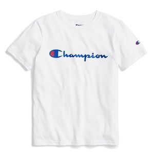 NWOT Men’s Size X-Large Champion Short Sleeve Heritage Script Cotton Tee White